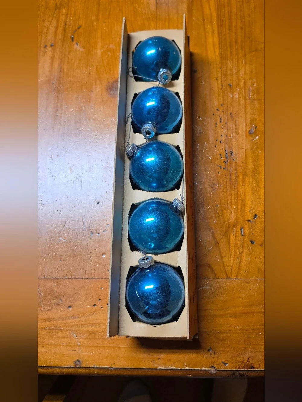 Shiny Blue Glass Christmas Ornaments - Set of 5